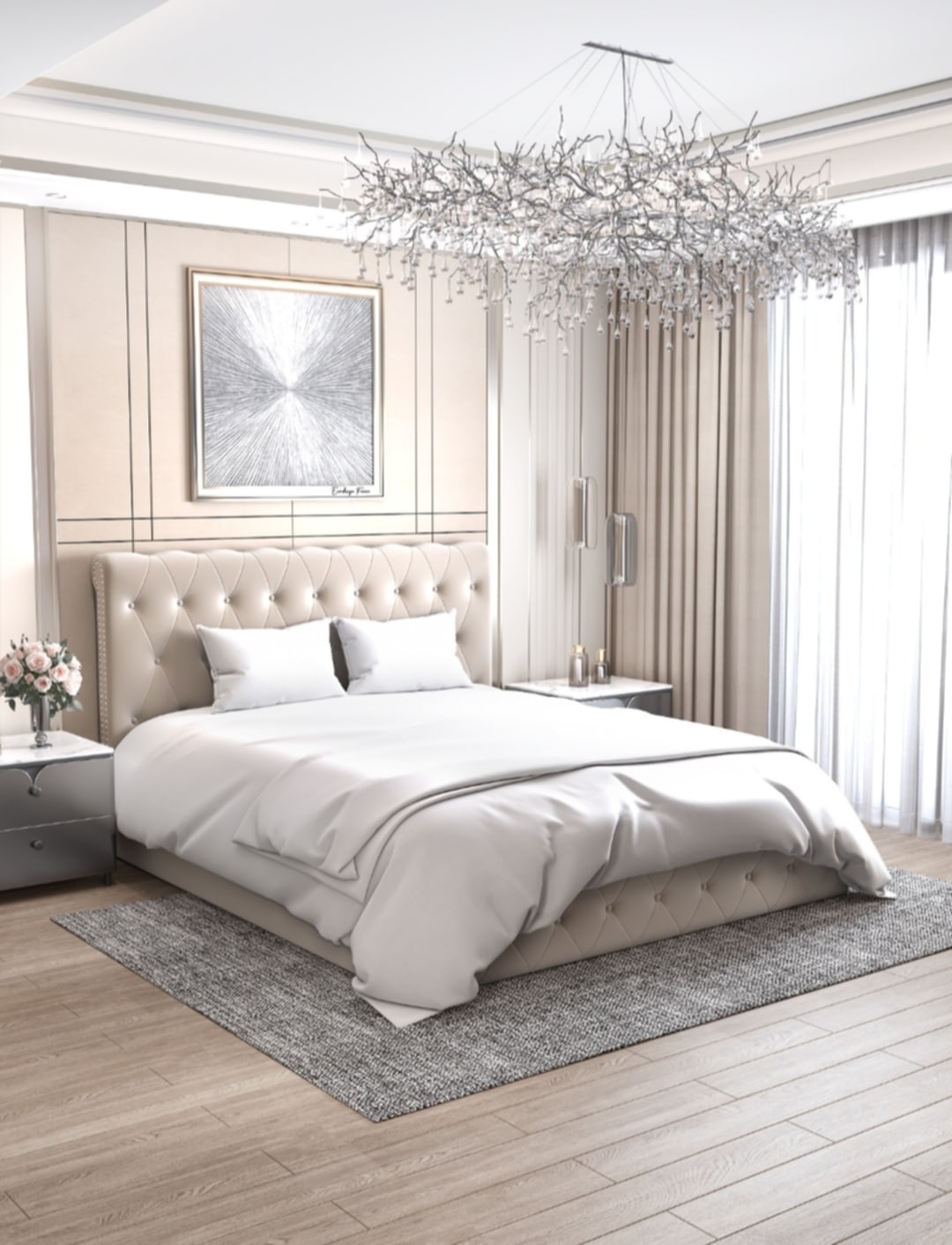 Lit Coffre « Corsica » en Velours Beige – 160x200 cm