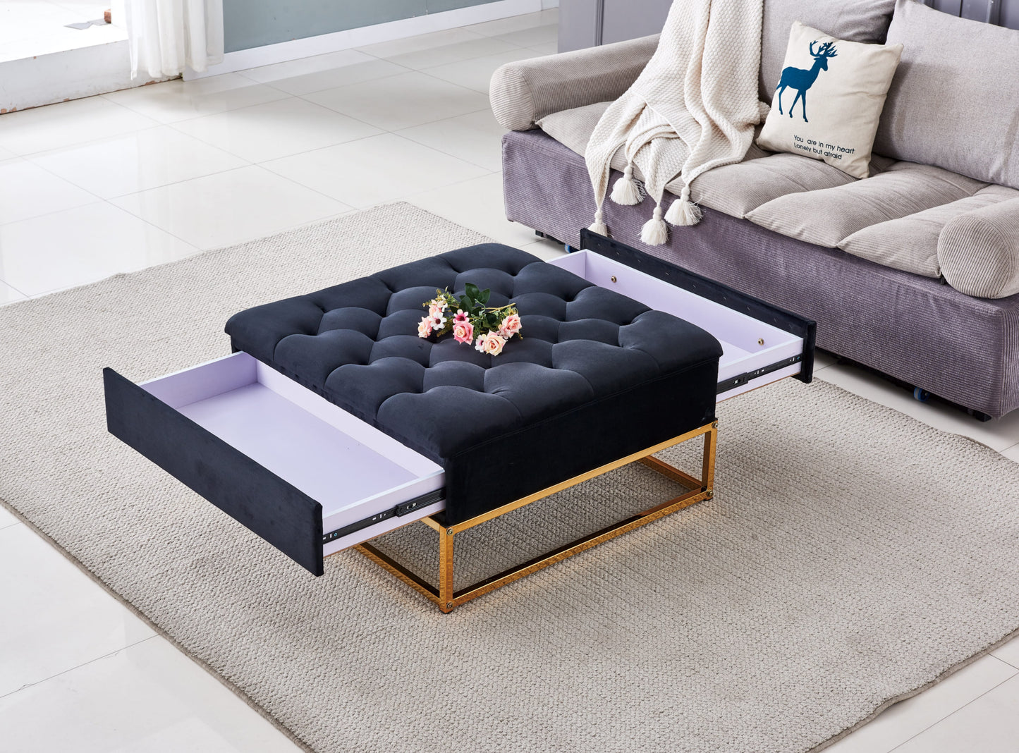 Table Basse à Tiroirs – Gold 80x80x43 cm