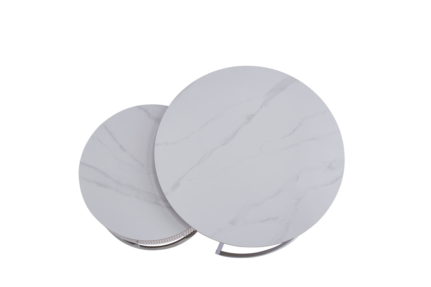 Table Basse Gigogne Samira – Tiroir Chrome & Plateau Céramique Effet Marbre Blanc 80+60 cm