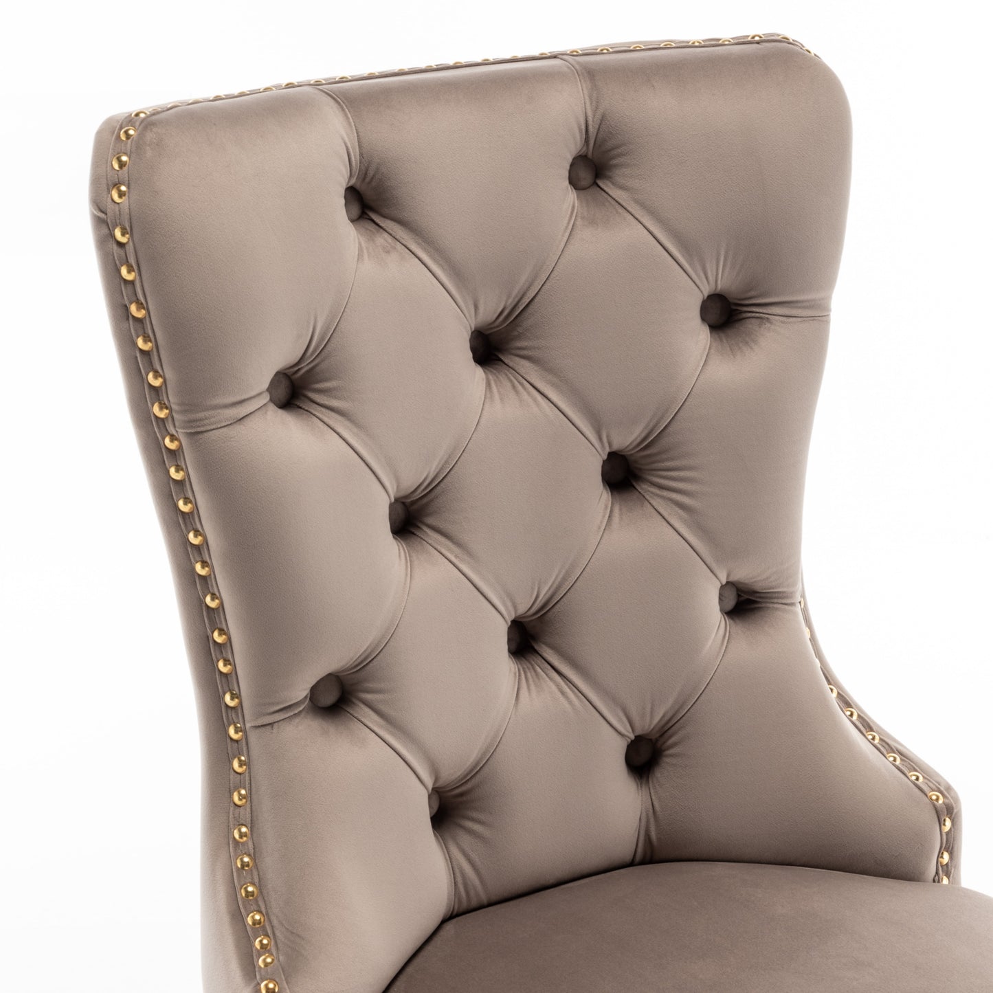 Chaise Poignée Rectangle en Velours Moka avec Pieds Dorés – Élégance et Confort