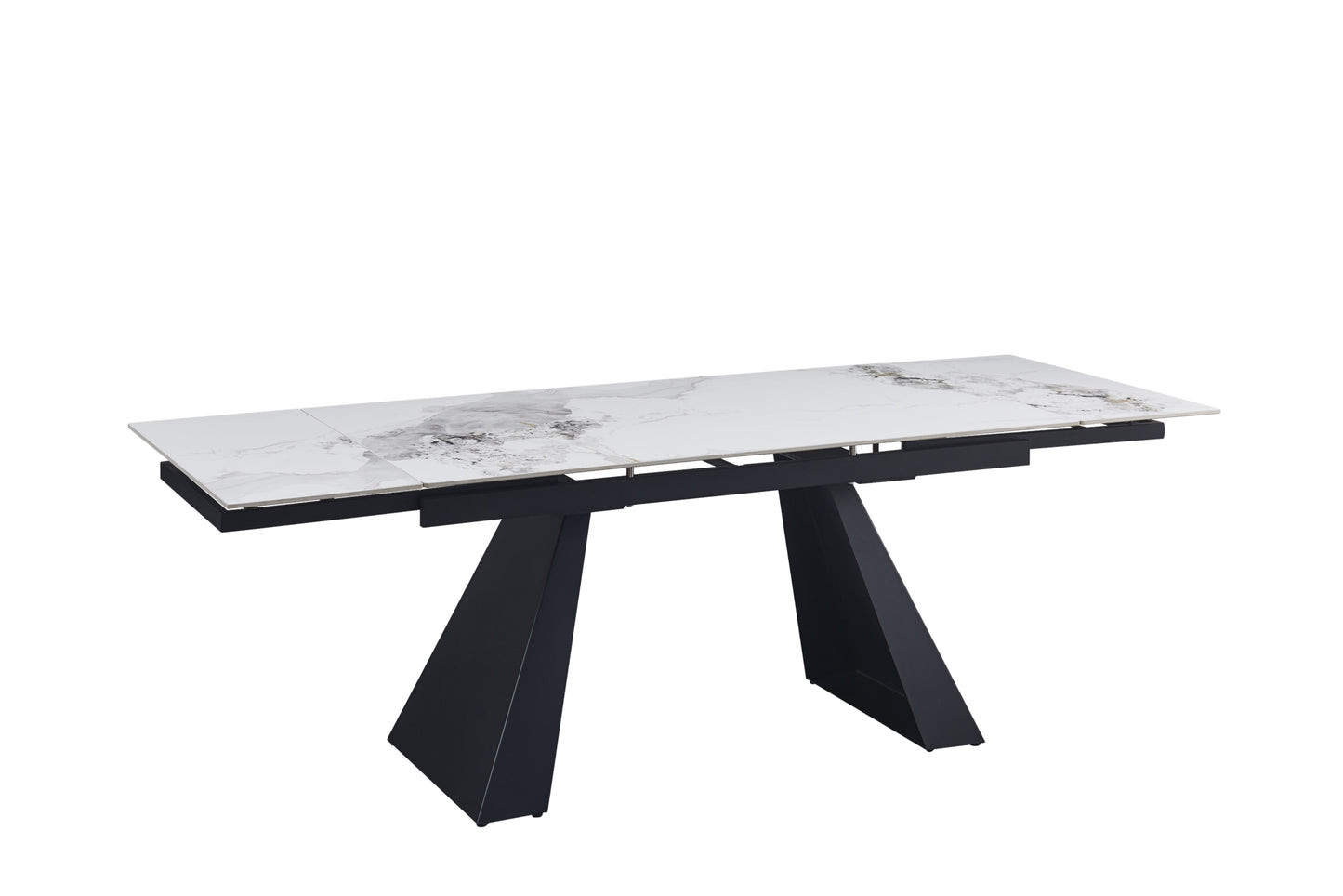 Table extensible Gulliver – Pieds métal noir et plateau céramique effet marbre blanc 160/240x90x75 cm