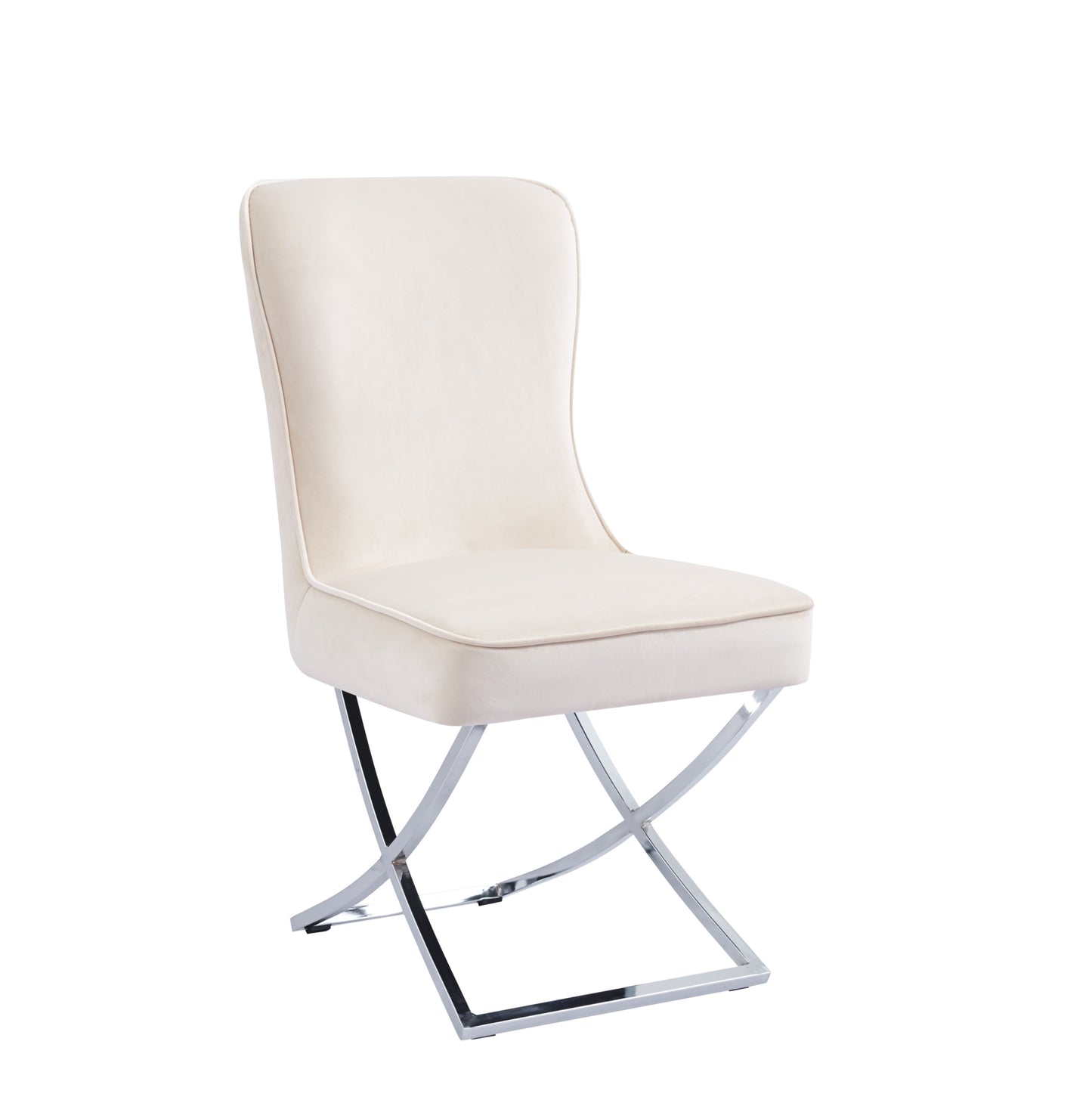 Chaise Joséphine en Tissu Beige avec Pieds Chromés – Élégance Moderne