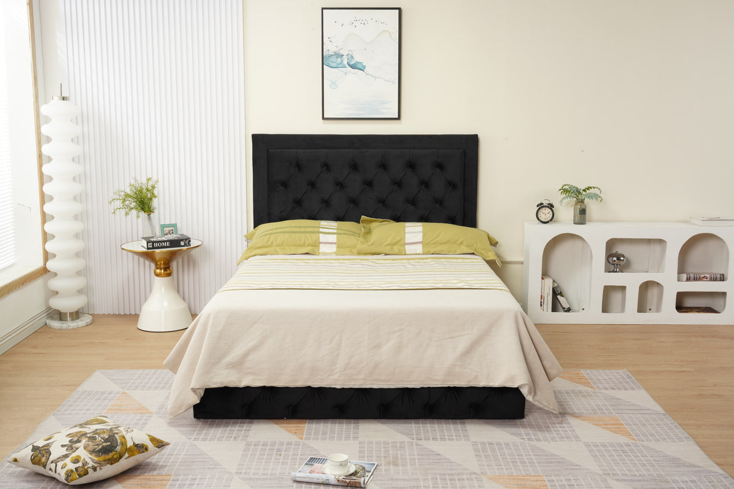 Cadre de lit Roma 140x190 cm en velours noir – vendu sans sommier