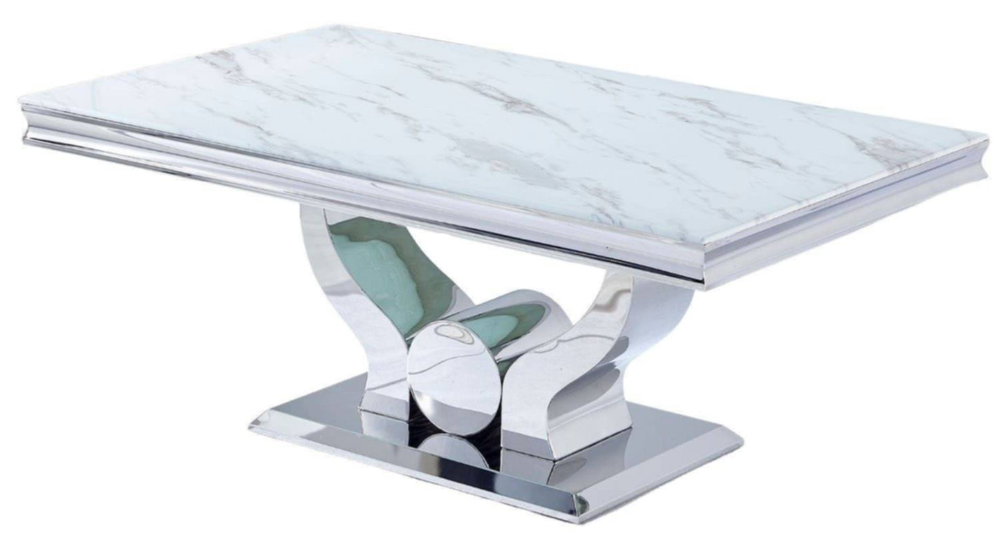 Table Basse Trofy – Plateau Marbre Blanc 120x70x49 cm