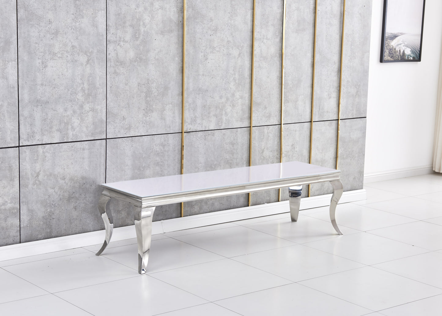 Meuble TV Baroque Chrome & Blanc – 160x45x45 cm