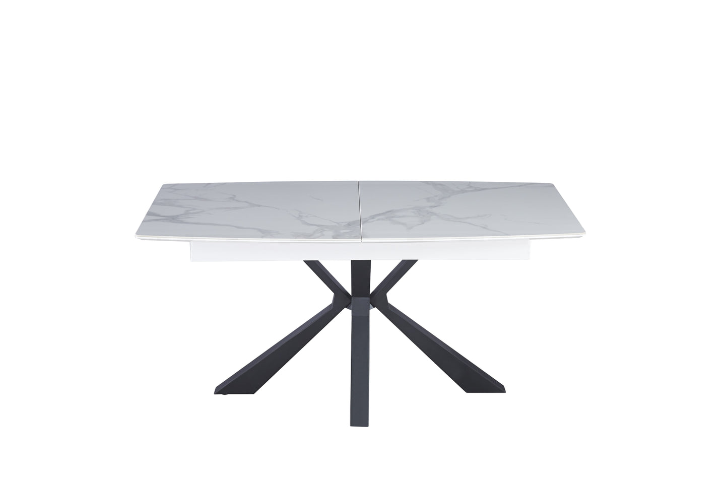 Table extensible Bianca – Pieds métal noir et plateau céramique effet marbre blanc 160/200x90x75 cm