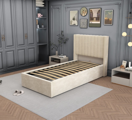 Lit simple Camille en velours  90x190 cm – Élégance et confort