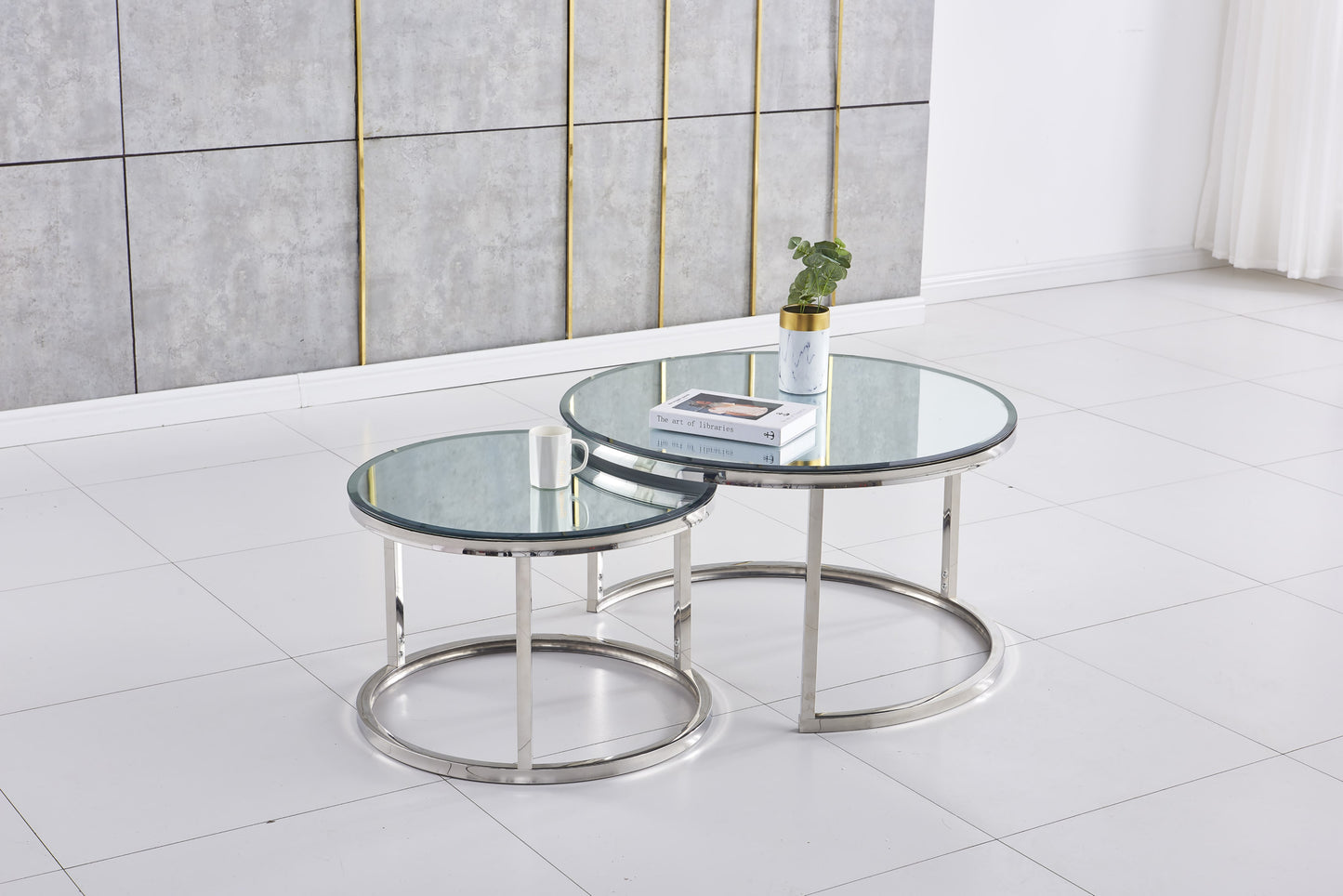 Tables Basses Gigognes – Pieds Chrome & Plateaux Miroir 80x45 + 60x38 cm