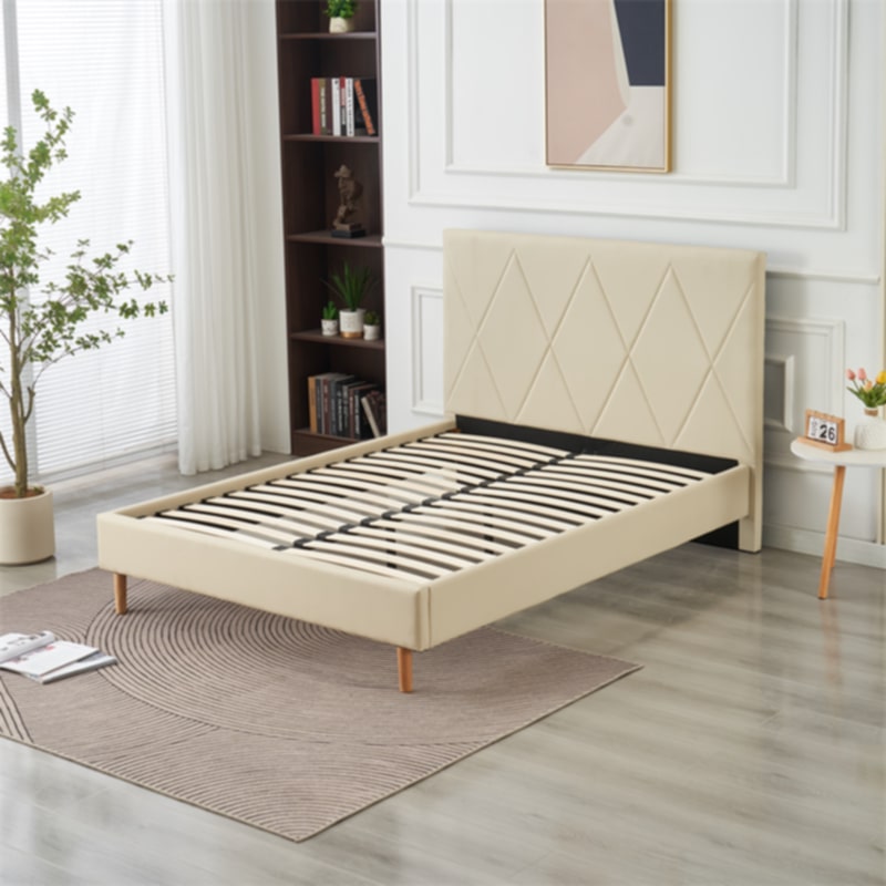 Lit Double Square – Pieds Bois 140x190 cm