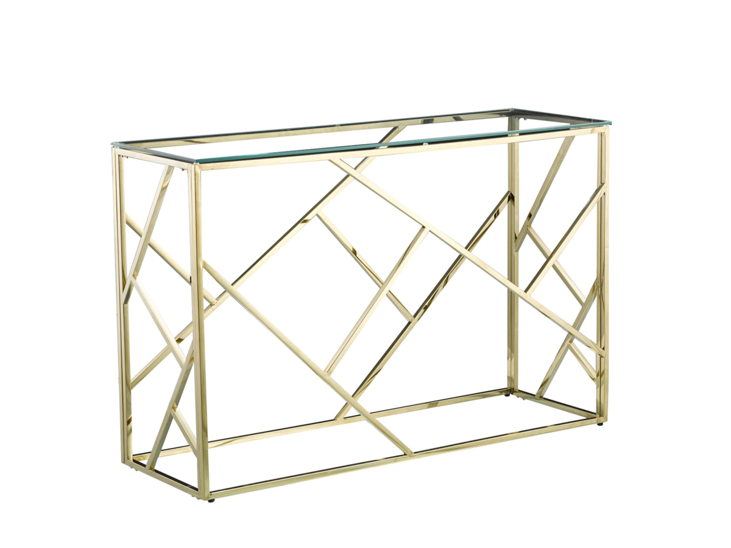 Console Geomag en Métal Doré avec Plateau Verre Transparent – 120x40x78 cm