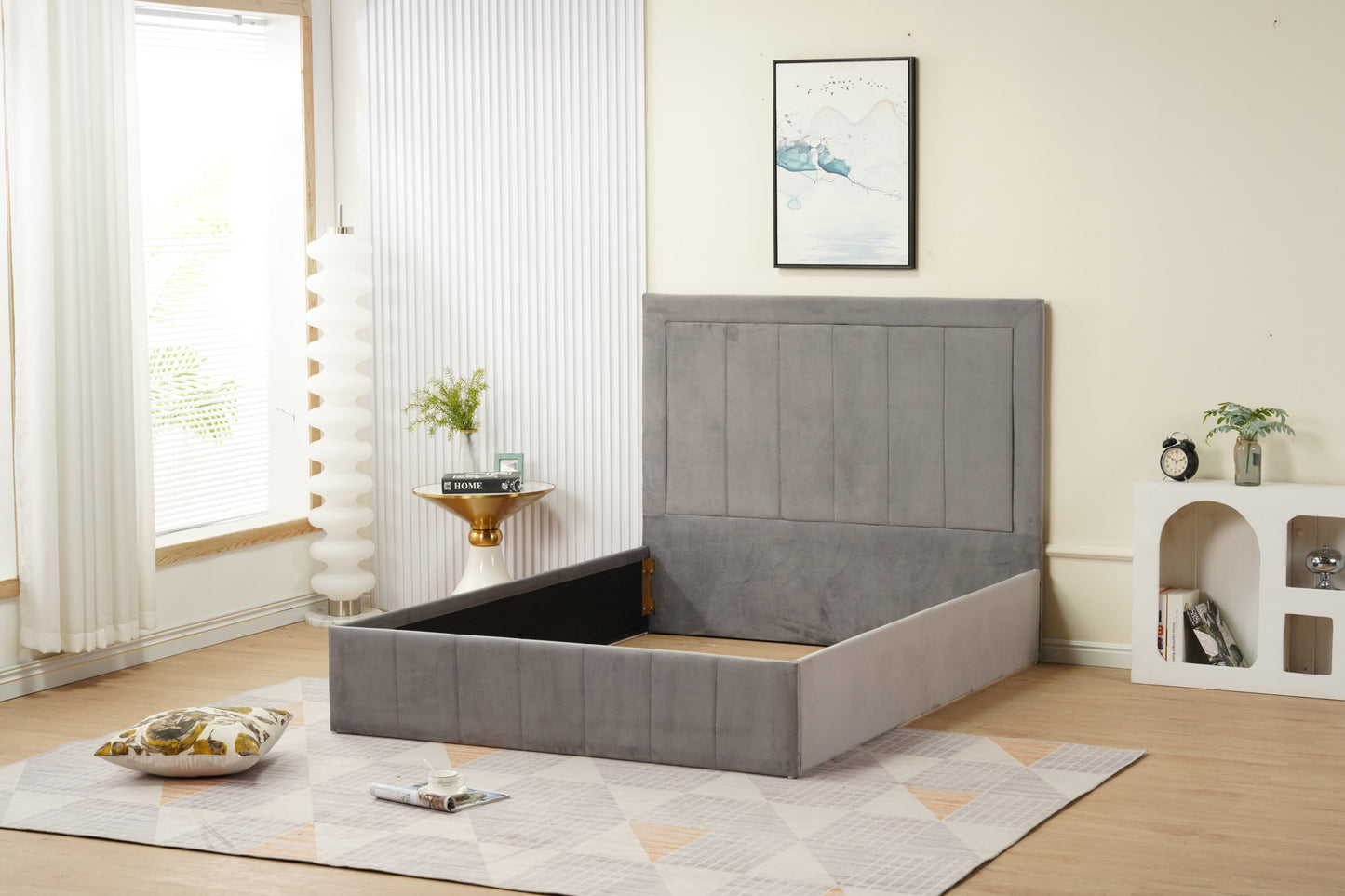 Cadre de lit Polo 140x190 cm en velours élégant – vendu sans sommier