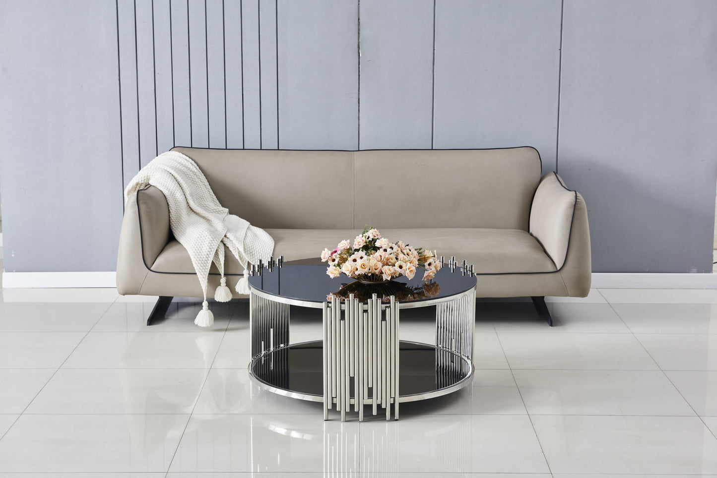 Table Basse Stick – Pieds Inox Noir & Plateau 90x45 cm