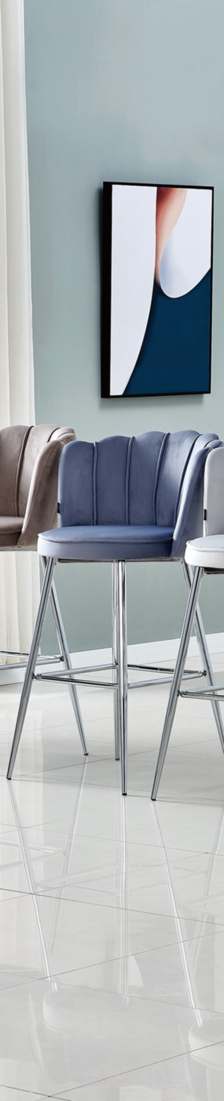 Tabouret de Bar Nymphea en Velours avec Pieds Chromés – Hauteur 65 cm