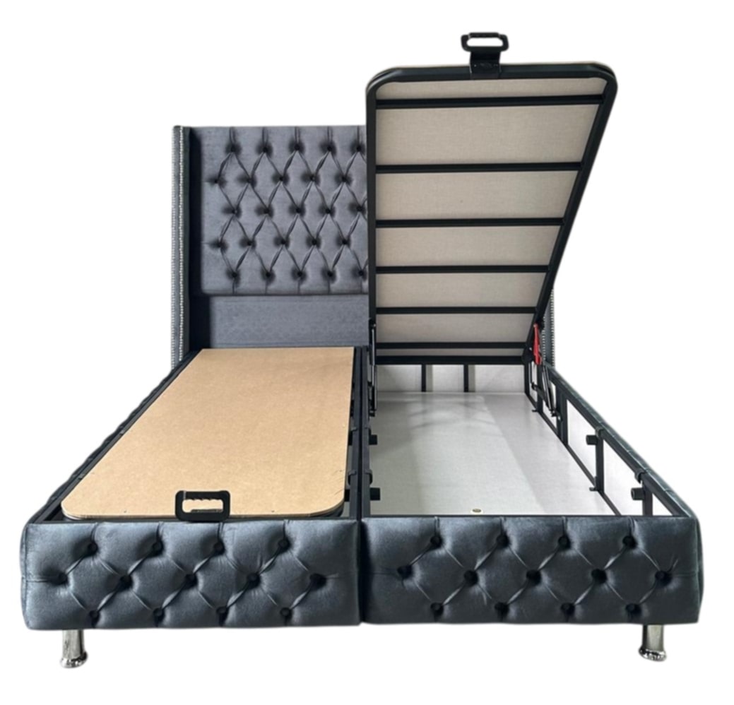 Lit coffre Box Clouté en velours anthracite – Élégance et rangement pratique