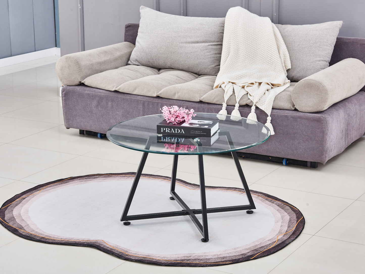 Table Basse Héloïse – Métal & Plateau Transparent 80x45 cm