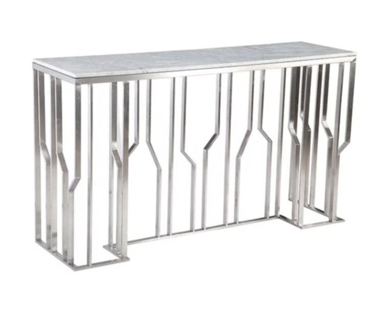 Console Portofino en Chrome et Marbre Blanc – 120x40x78 cm