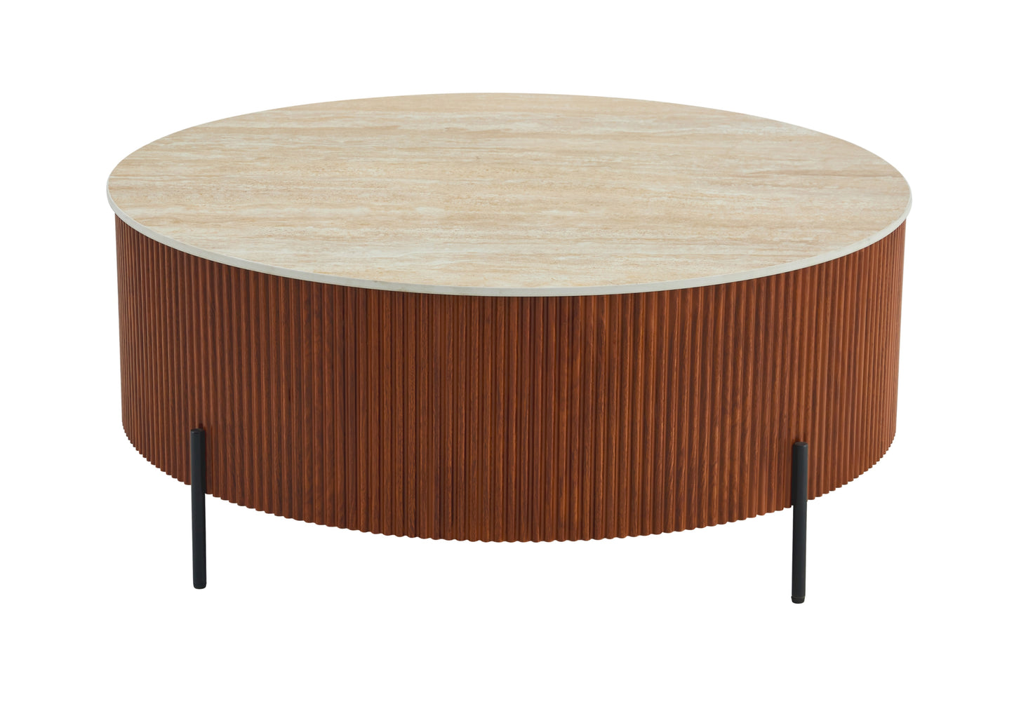 Table Basse Ruby – Pied Effet Noisette & Plateau Céramique Effet Travertin Mat