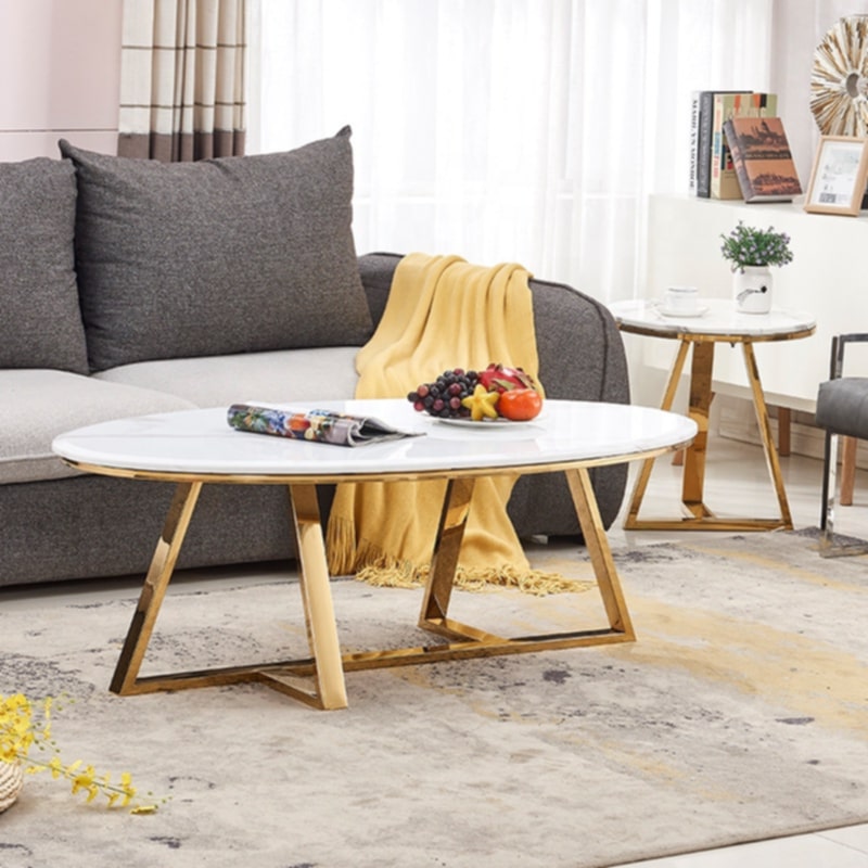 Table Basse Gamma – Gold & Pierre Marbre 120x60x45 cm