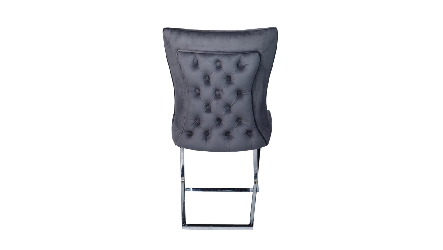 Chaise Gabrielle en Velours Anthracite avec Pieds Chrome