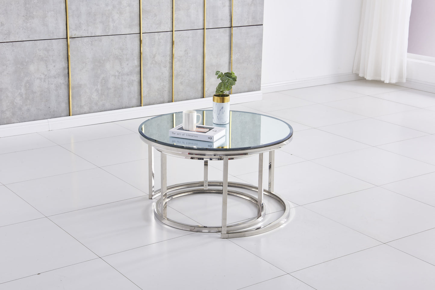 Tables Basses Gigognes – Pieds Chrome & Plateaux Miroir 80x45 + 60x38 cm