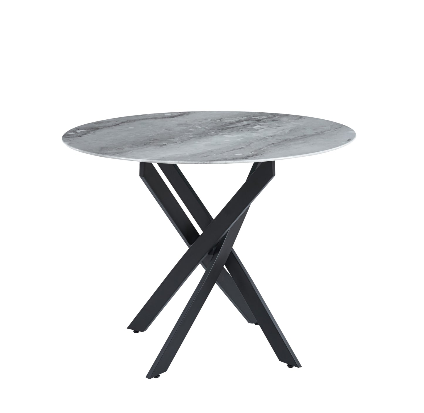 Table repas Jessica – Pieds métal noir et plateau effet marbre grège 100x75 cm