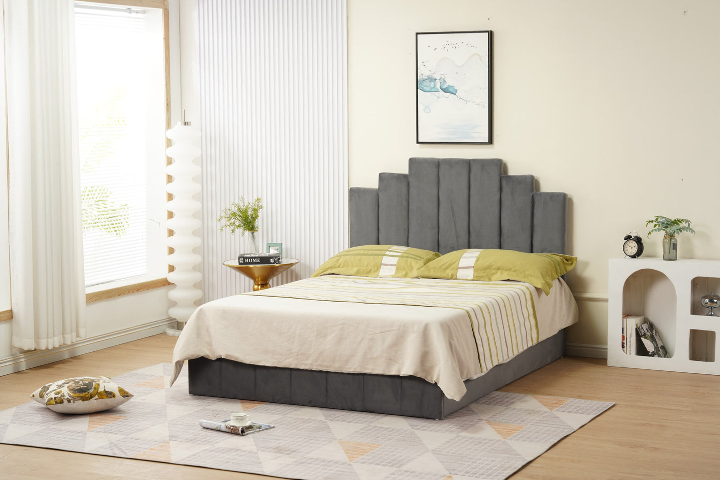 Cadre de lit Piano 140x190 cm en velours élégant – vendu sans sommier