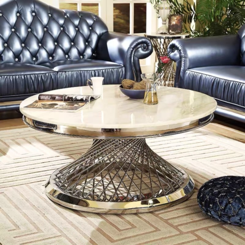 Table Basse Deluxe – Pieds Chrome & Plateau Marbre Blanc 100x45 cm