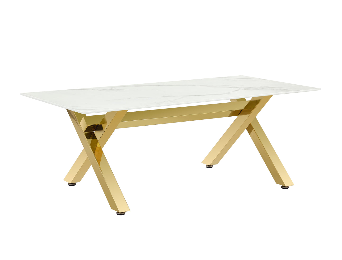 Table repas Ixe – Pieds métal gold et plateau effet marbre blanc 180x90x75 cm
