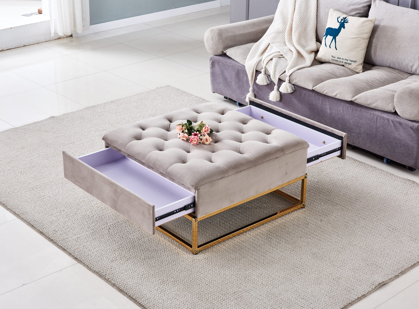 Table Basse à Tiroirs Gold Moka – 80x80x43 cm