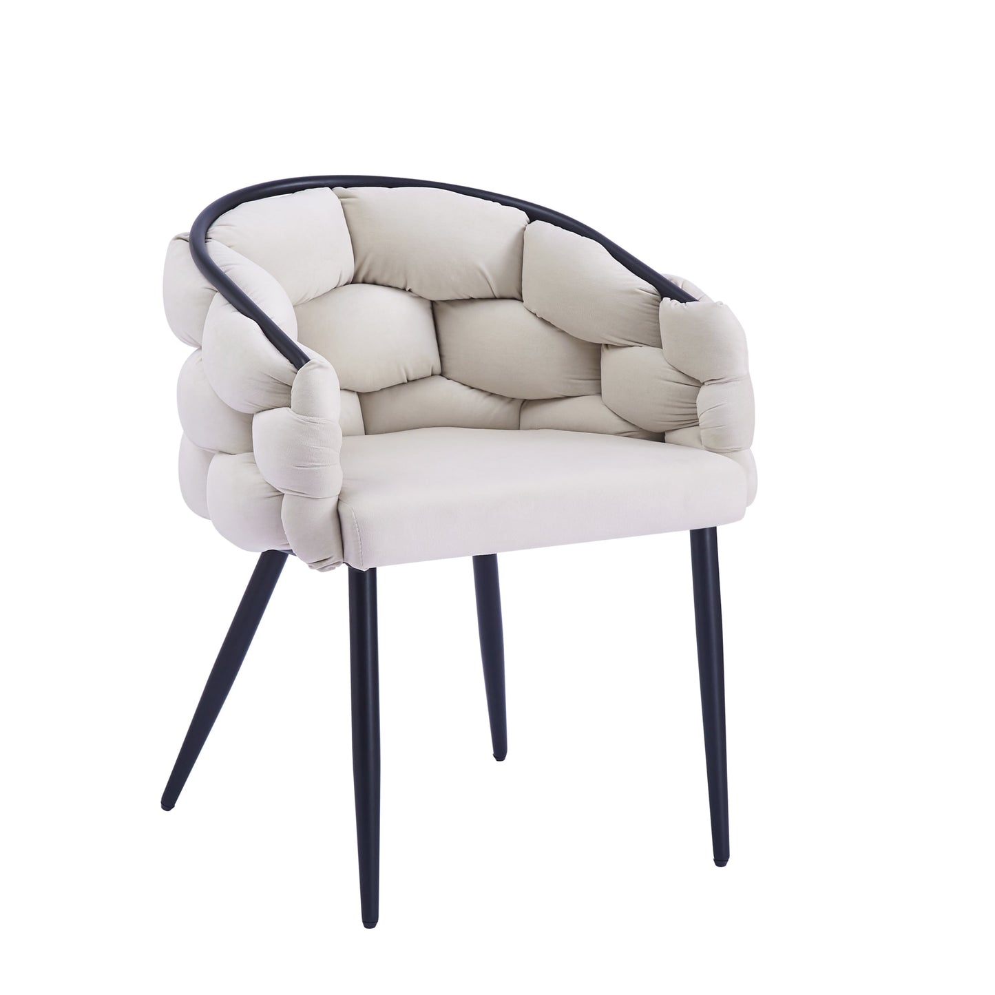 Chaise Ballon en Velours Beige avec Pieds Métal Noir – Confort et Modernité