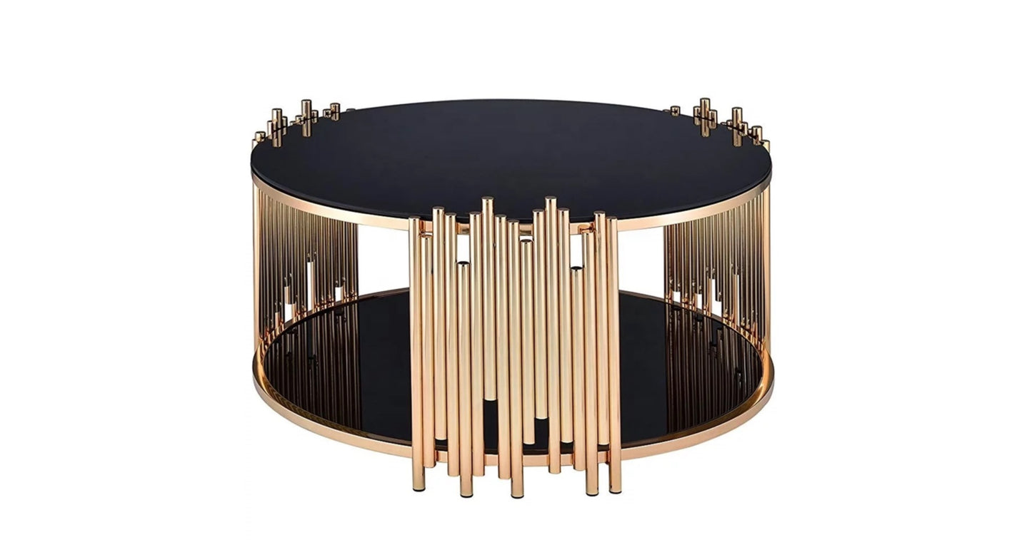 Table Basse Stick – Pieds Gold & Plateau Noir 90x45 cm