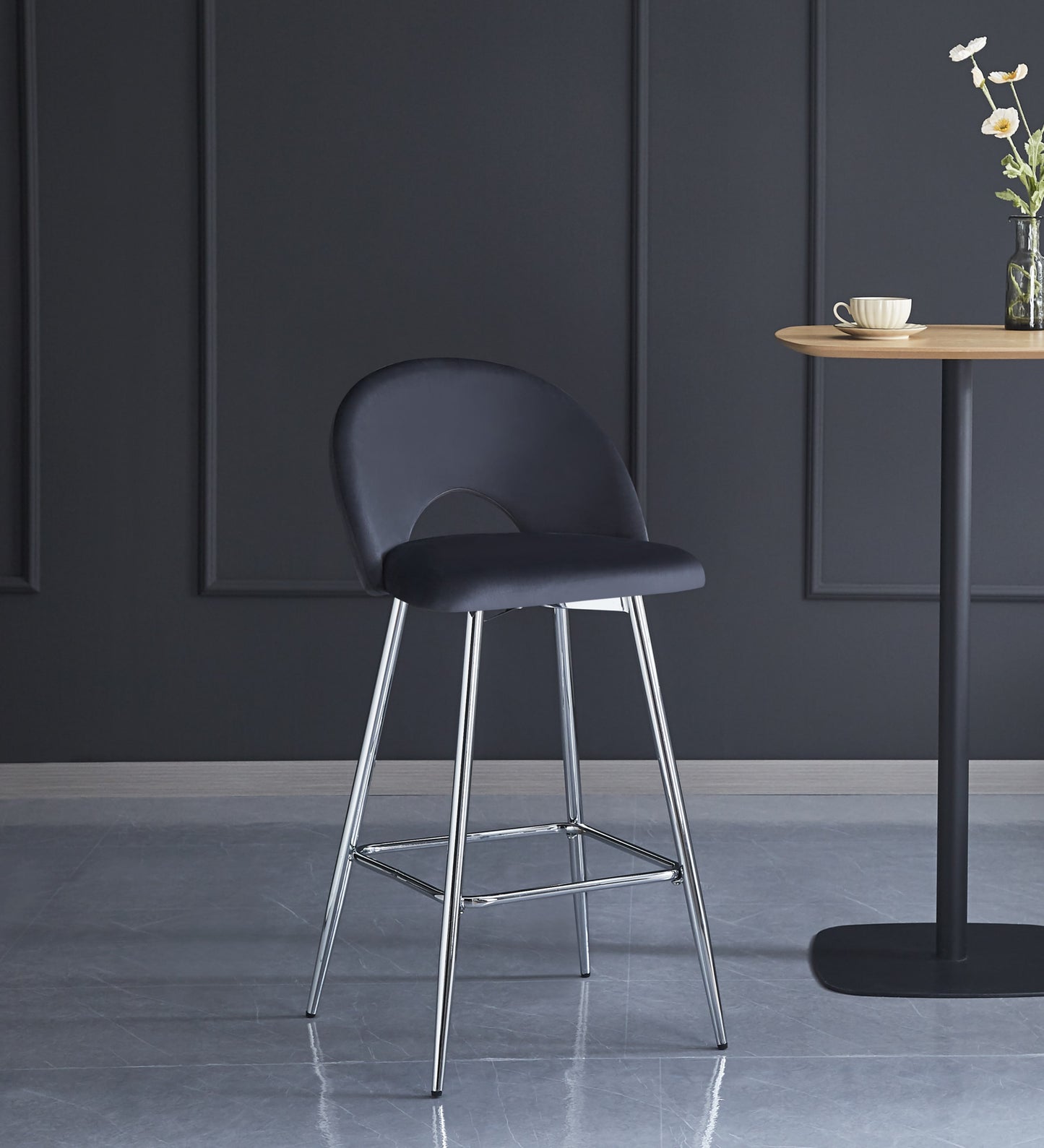 Tabouret de Bar Teddy en Velours avec Pieds Chromés – Élégance Contemporaine