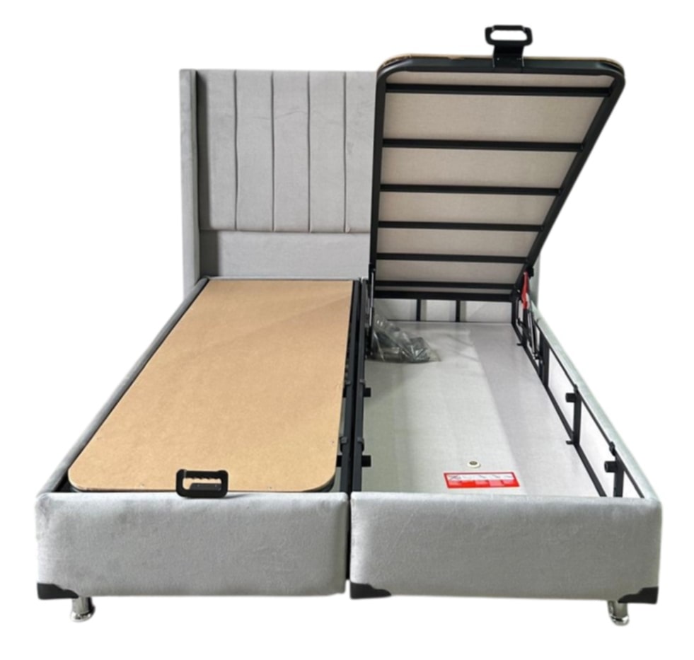 Lit Coffre Tokyo Box – Velours Gris 160x200 cm