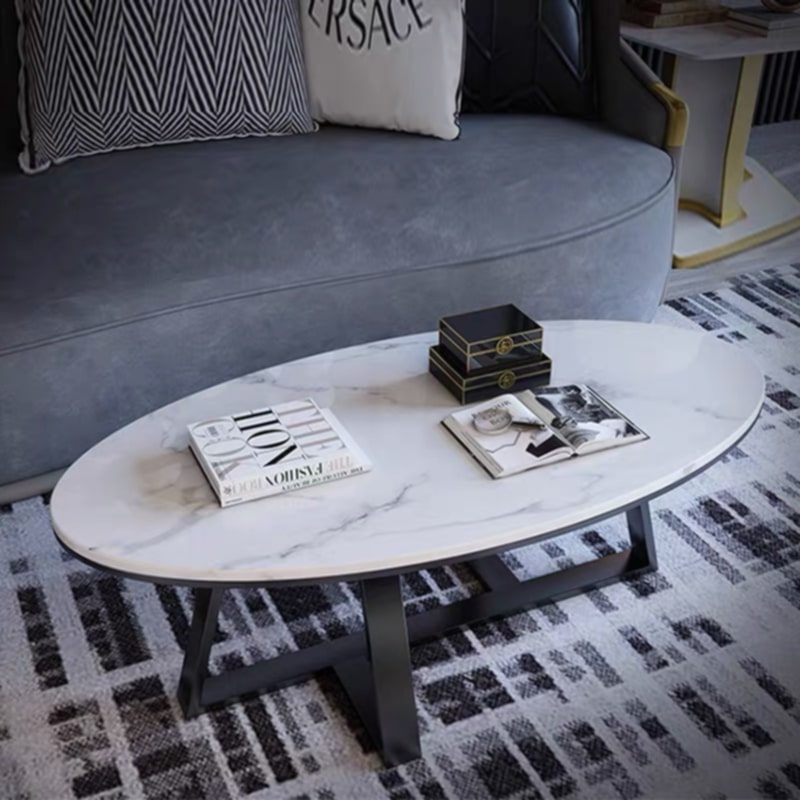 Table Basse Gamma – Métal & Pierre Marbre 120x60x45 cm