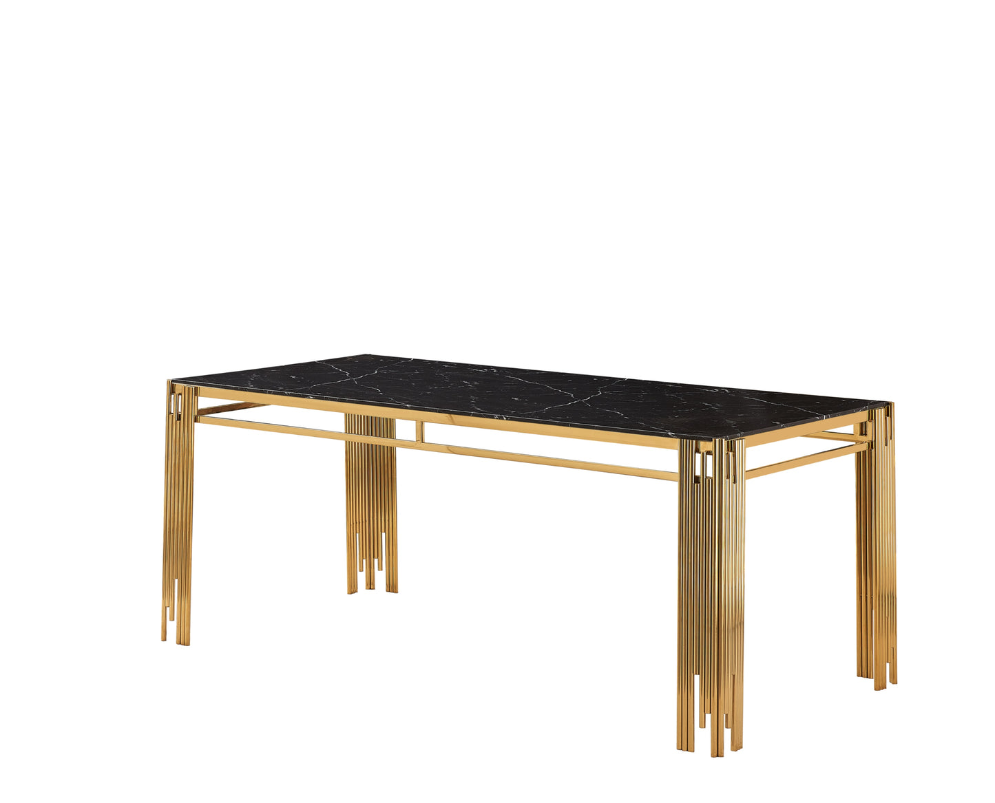 Table à manger Flute – Pieds gold et plateau effet marbre noir 150x90x75 cm