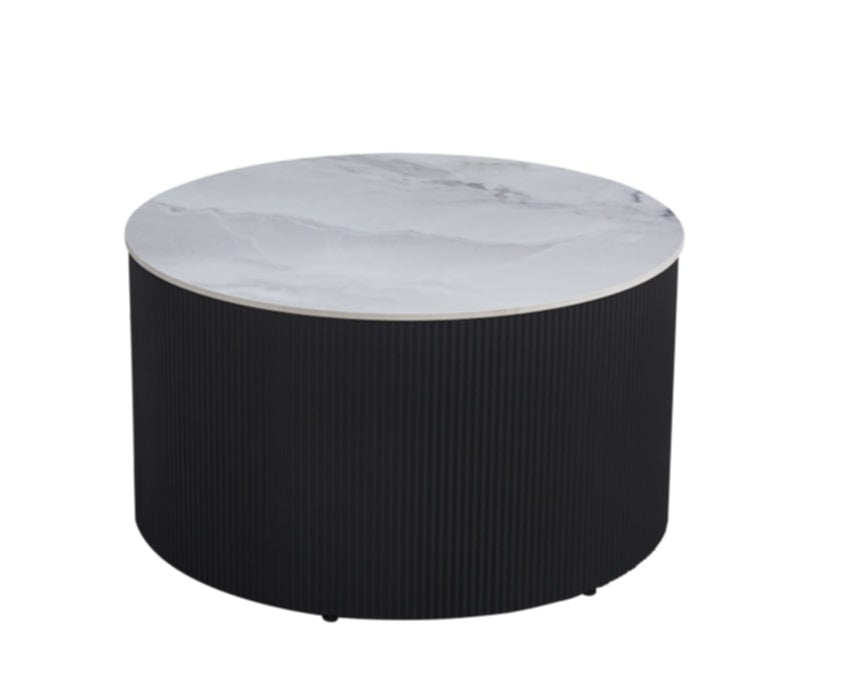 Table Basse Valmy – Pieds Noir & Plateau Céramique 90x45 cm