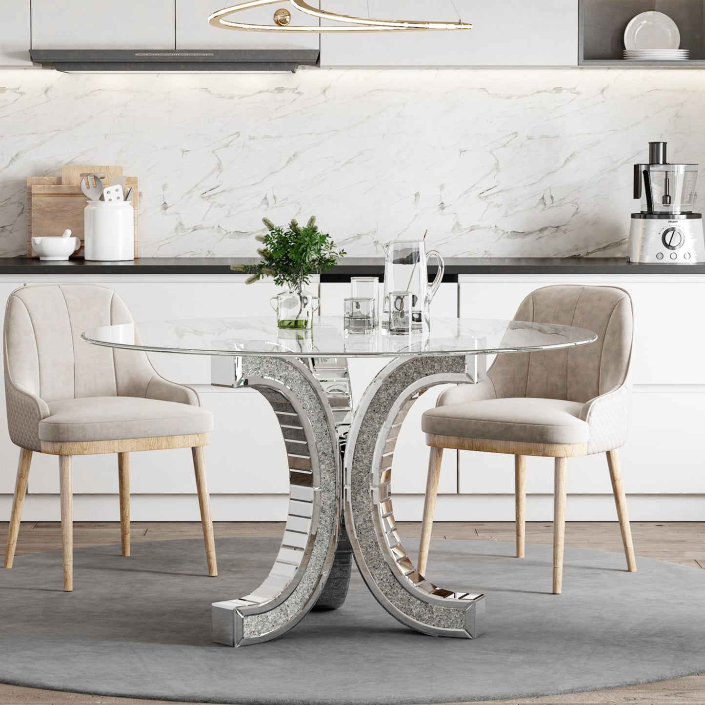 Table de repas Éclat – Plateau miroir rectangulaire 130x75 cm