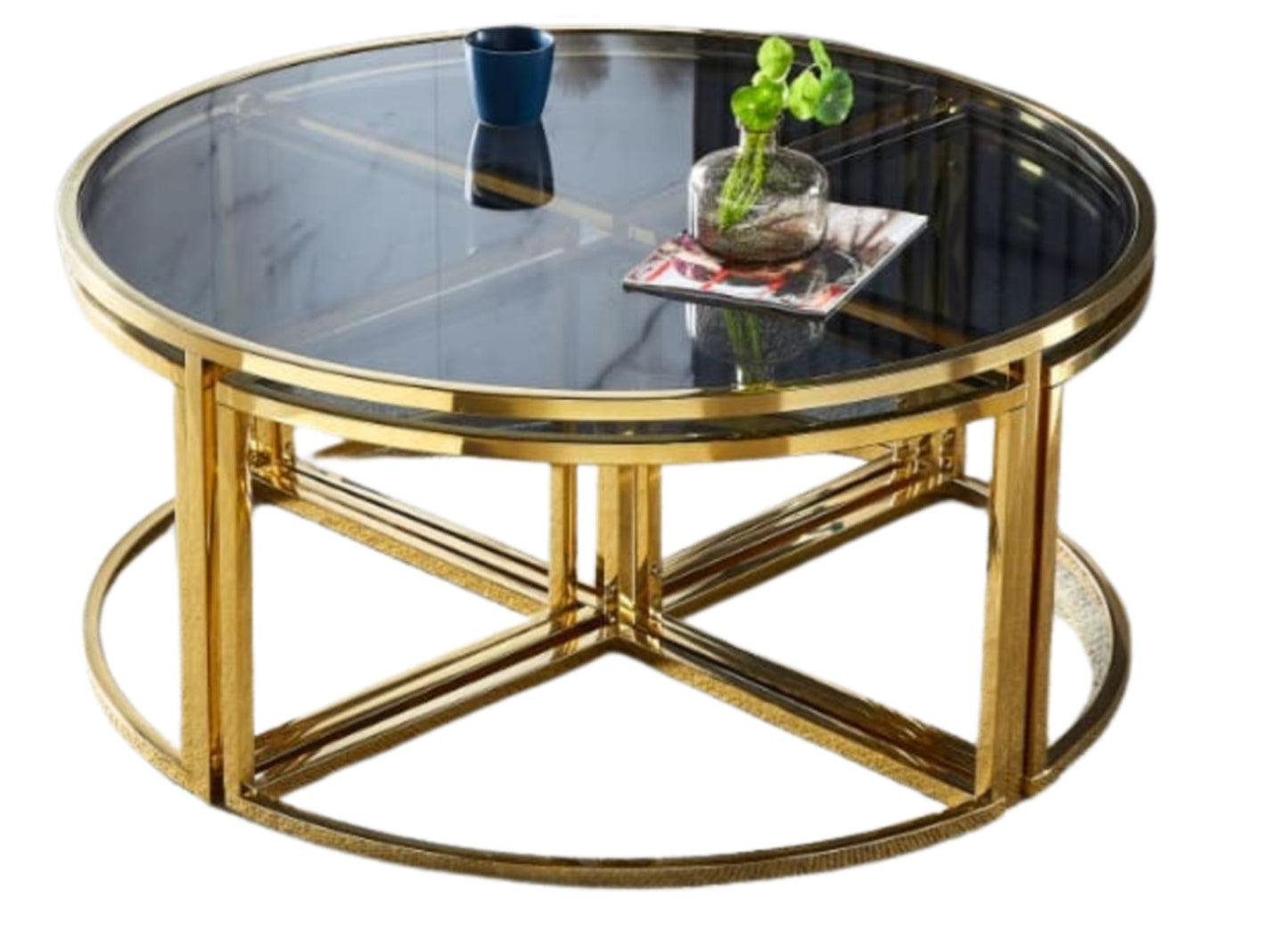 Table Basse Elve – Métal Gold & Plateau Fumé 90x45 cm