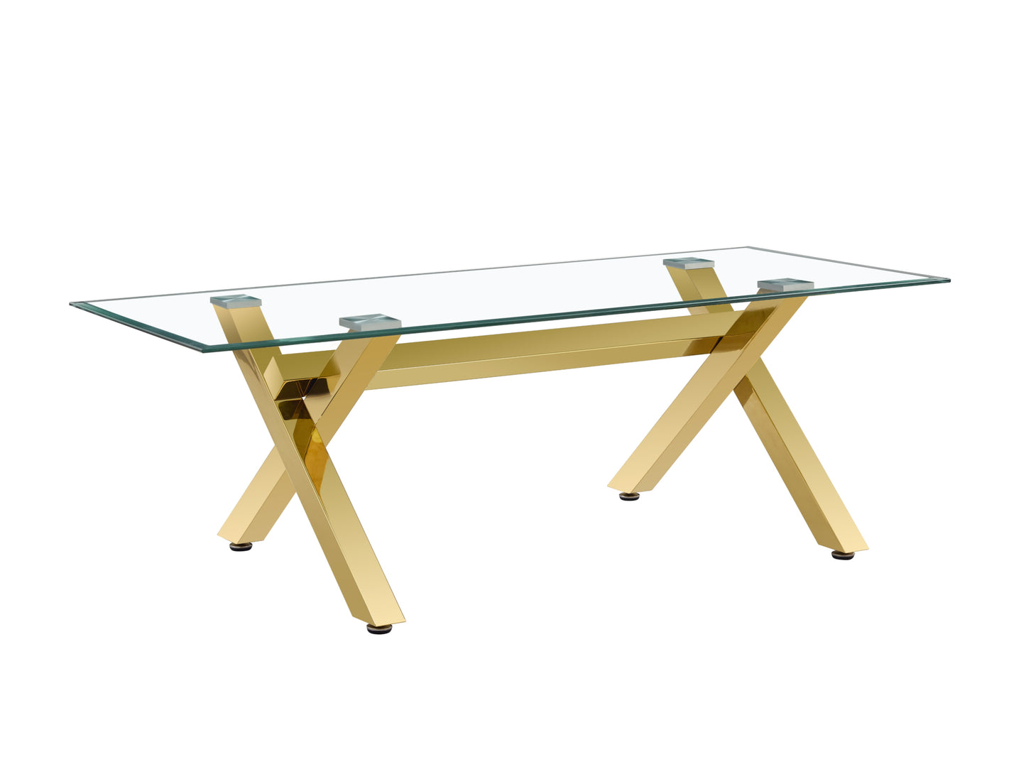 Table repas Ixe – Pieds métal gold et plateau transparent 180x90x75 cm
