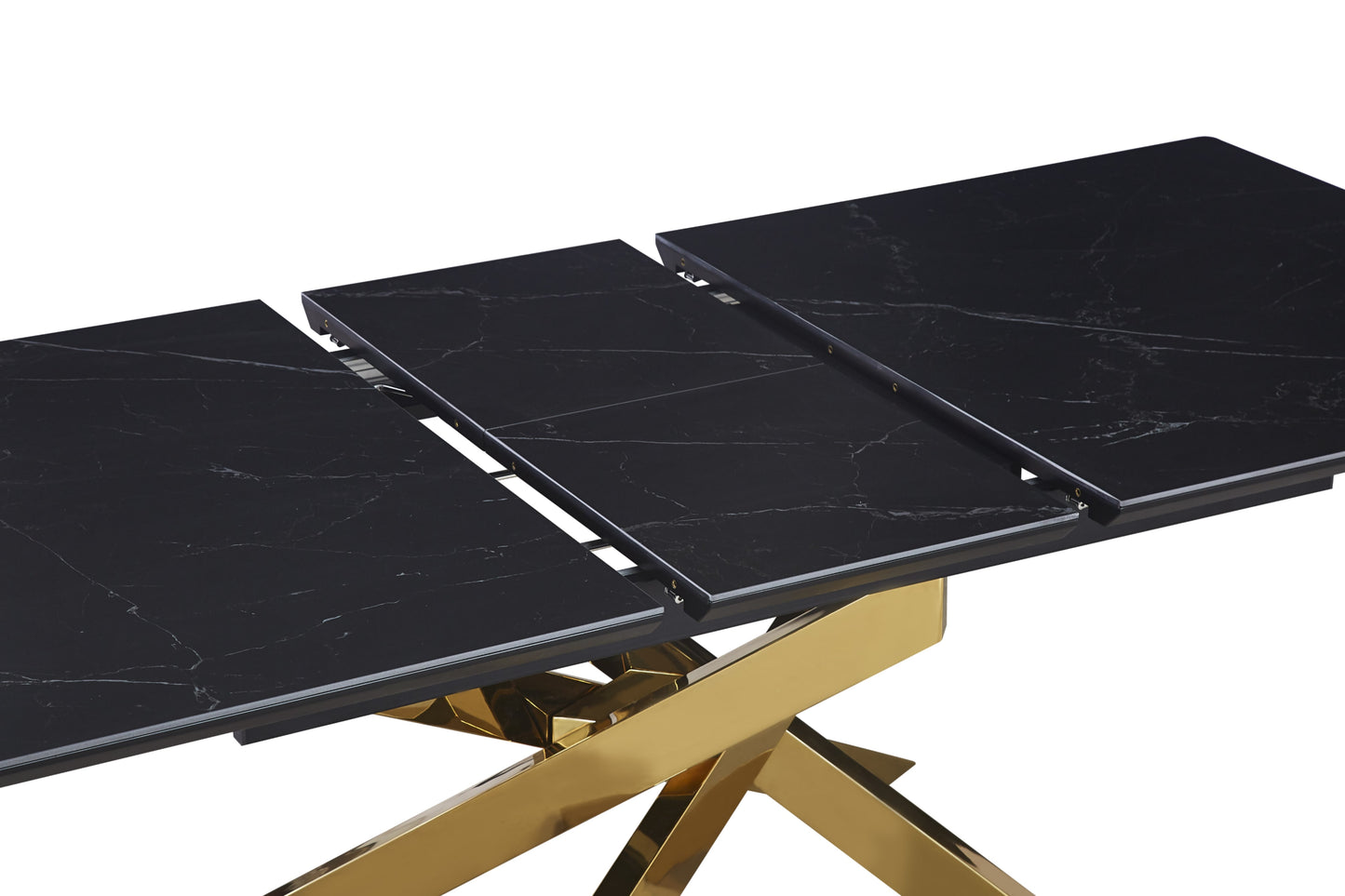 Table extensible Agathe – Pieds gold et plateau céramique effet marbre noir 160/200x90x75 cm