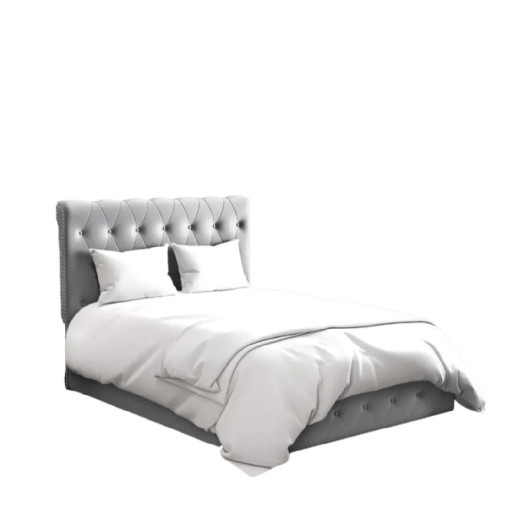 Lit Coffre « Corsica » en Velours Gris – 160x200 cm