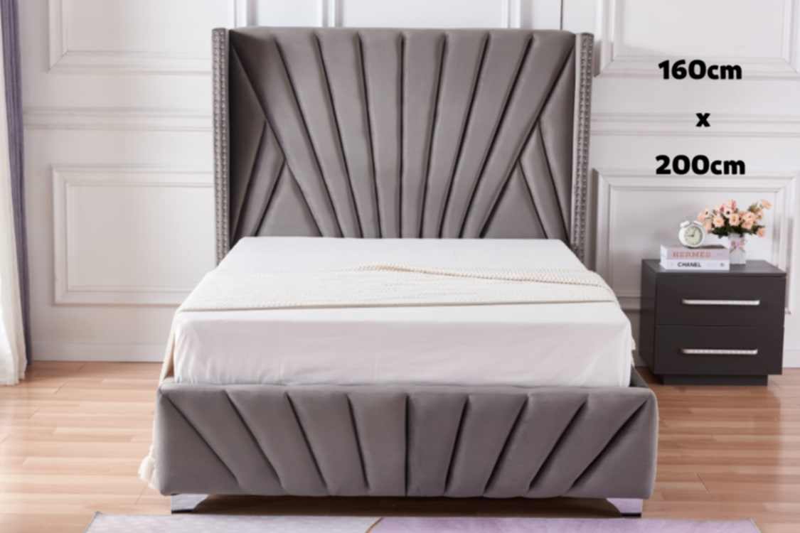 Lit « Bonifacio » en Velours Gris – 160x200 cm