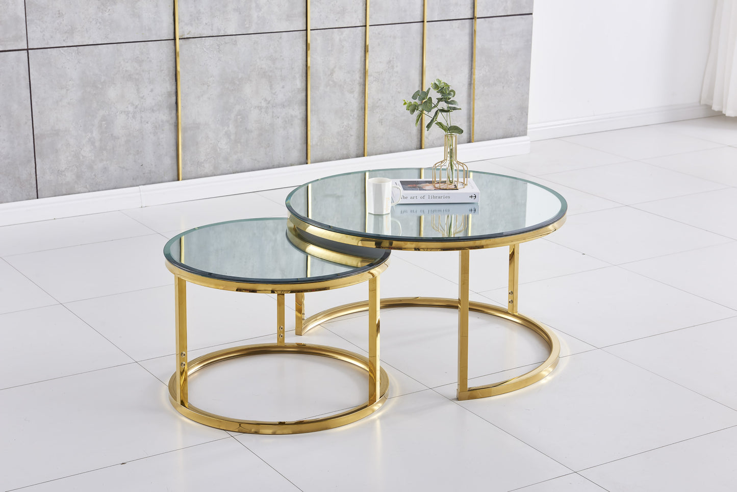 Tables Basses Gigognes Roméo – Finition Gold & Plateau Miroir 80x45 + 60x38 cm