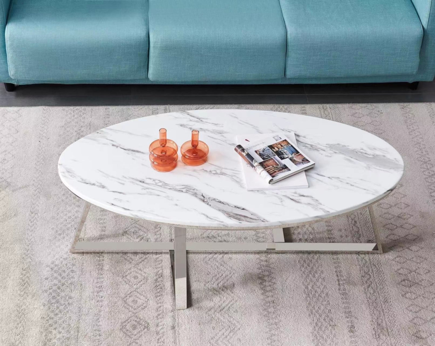 Table Basse Gamma – Chrome & Pierre Marbre 120x60x45 cm