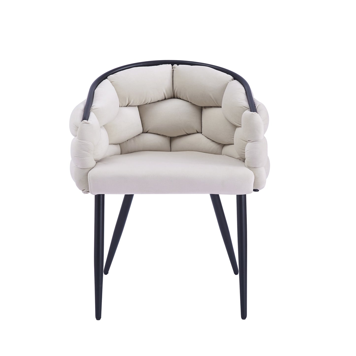 Chaise Ballon en Velours Beige avec Pieds Métal Noir – Confort et Modernité