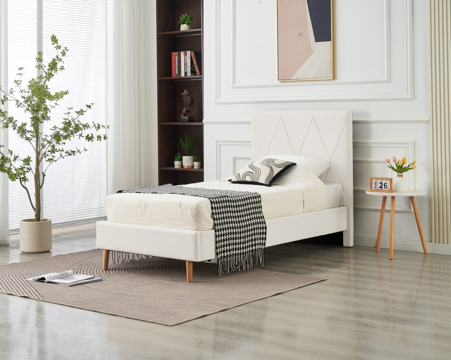 Lit Double Square – Pieds Bois 90x190 cm