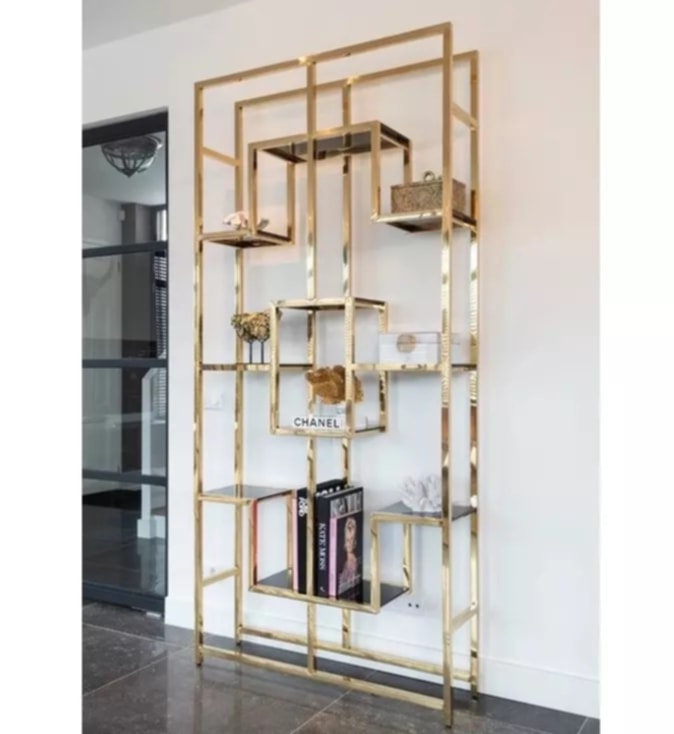 Étagère Richmont – Pieds Gold & Plateaux Transparants 100x30x180 cm