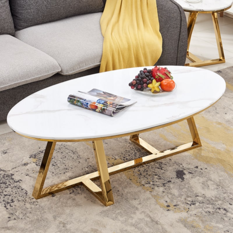 Table Basse Gamma – Gold & Pierre Marbre 120x60x45 cm