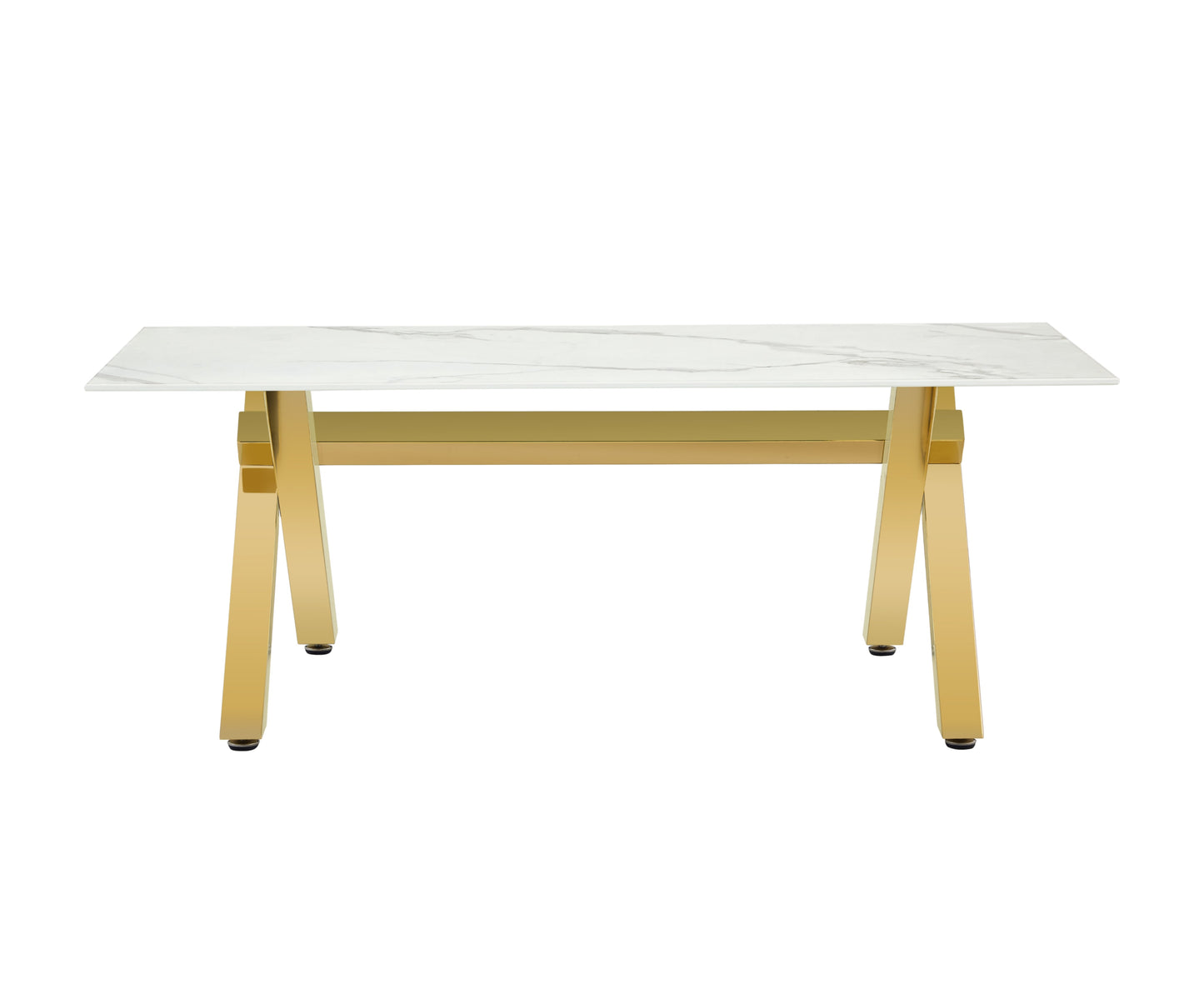 Table repas Ixe – Pieds métal gold et plateau effet marbre blanc 180x90x75 cm