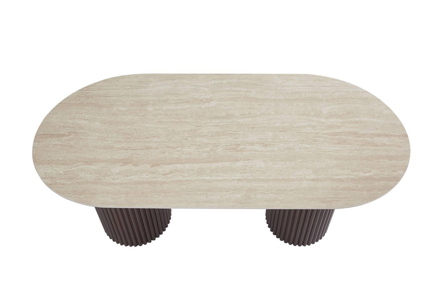 Table à manger Keysha 180x90x75 cm – Pieds métal et plateau céramique effet noyer